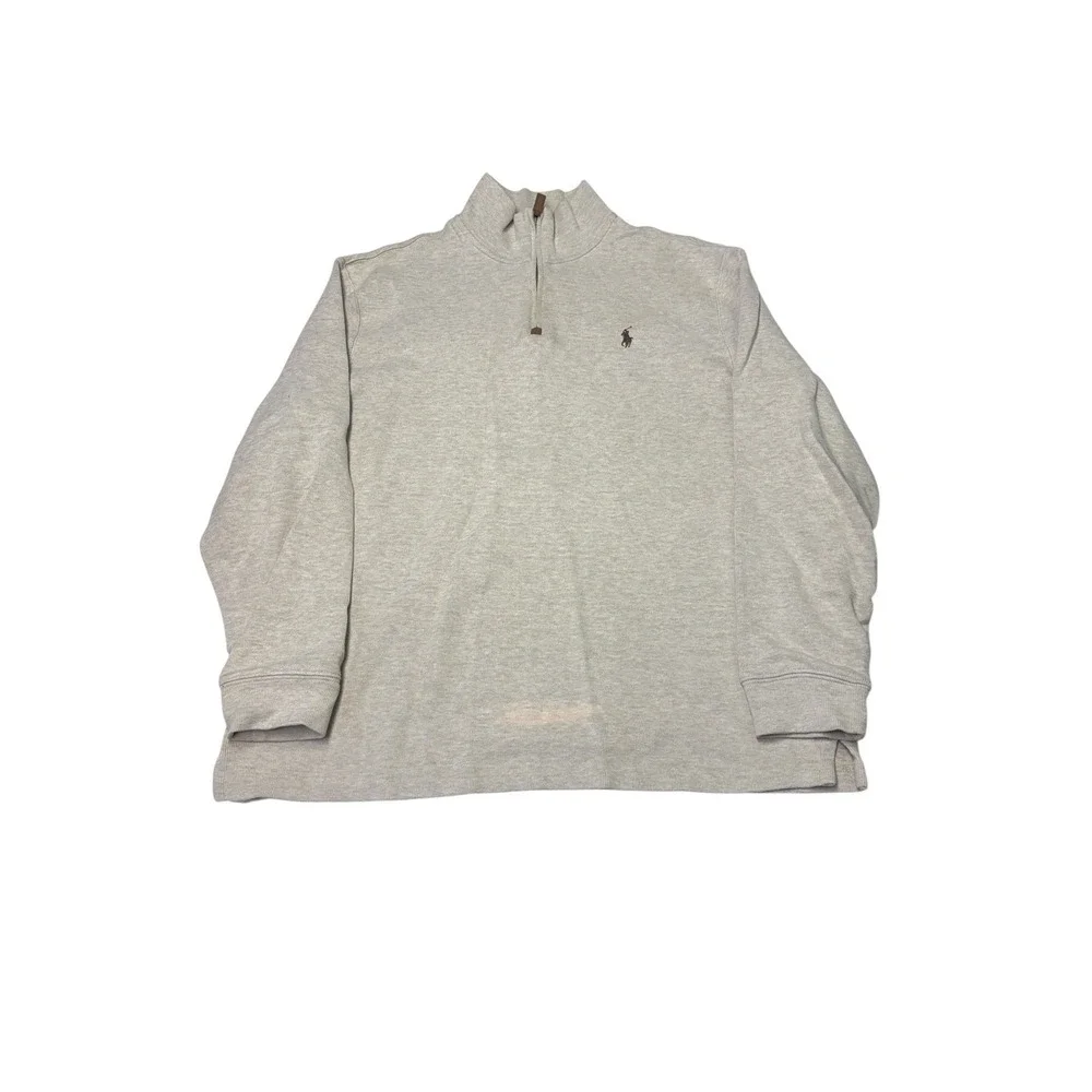 Polo Ralph Lauren‎ Mens XL Quarter Zip Pullover Sweater Heather Gray Cotton Pony